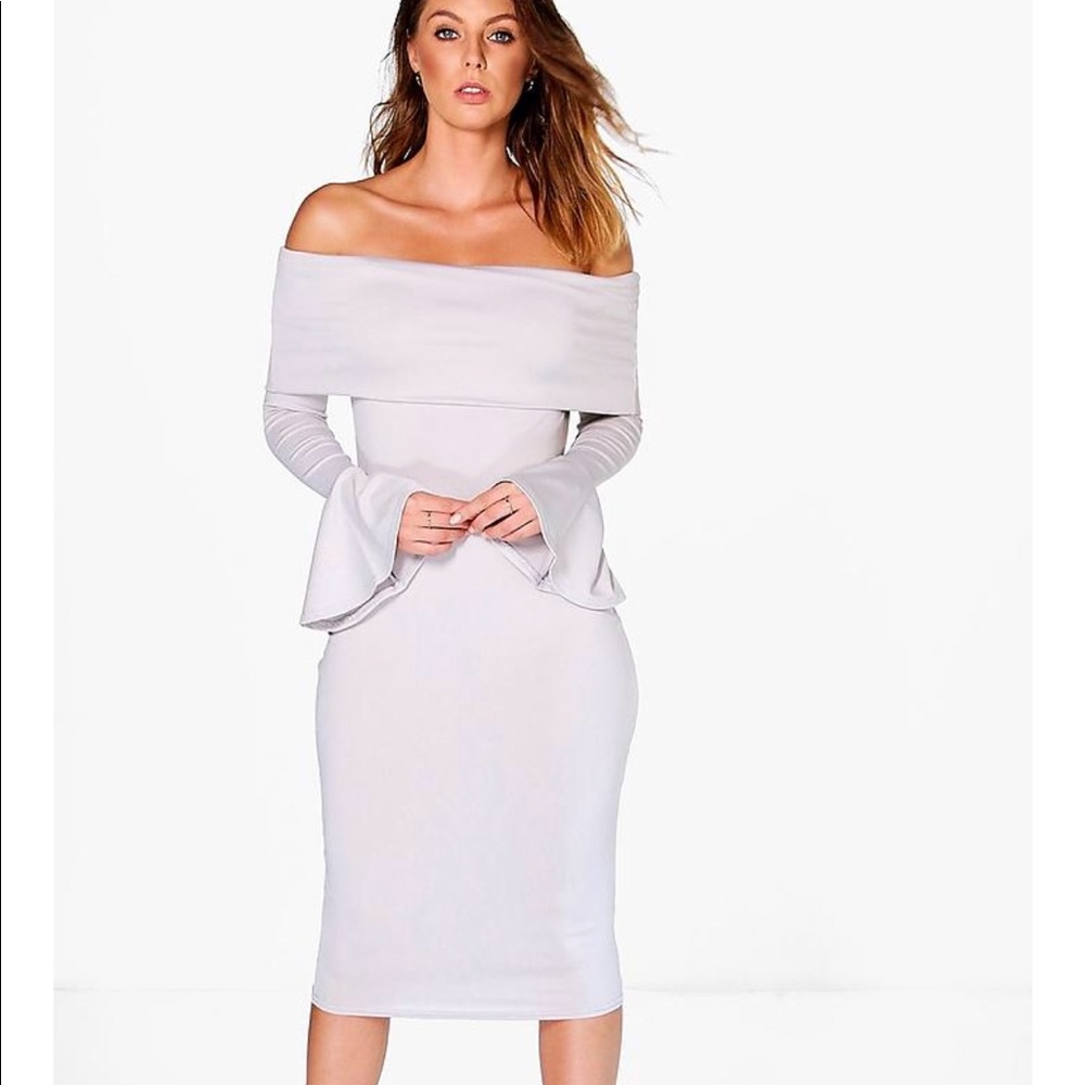 BooHoo Midi Off The Shoulder Dress